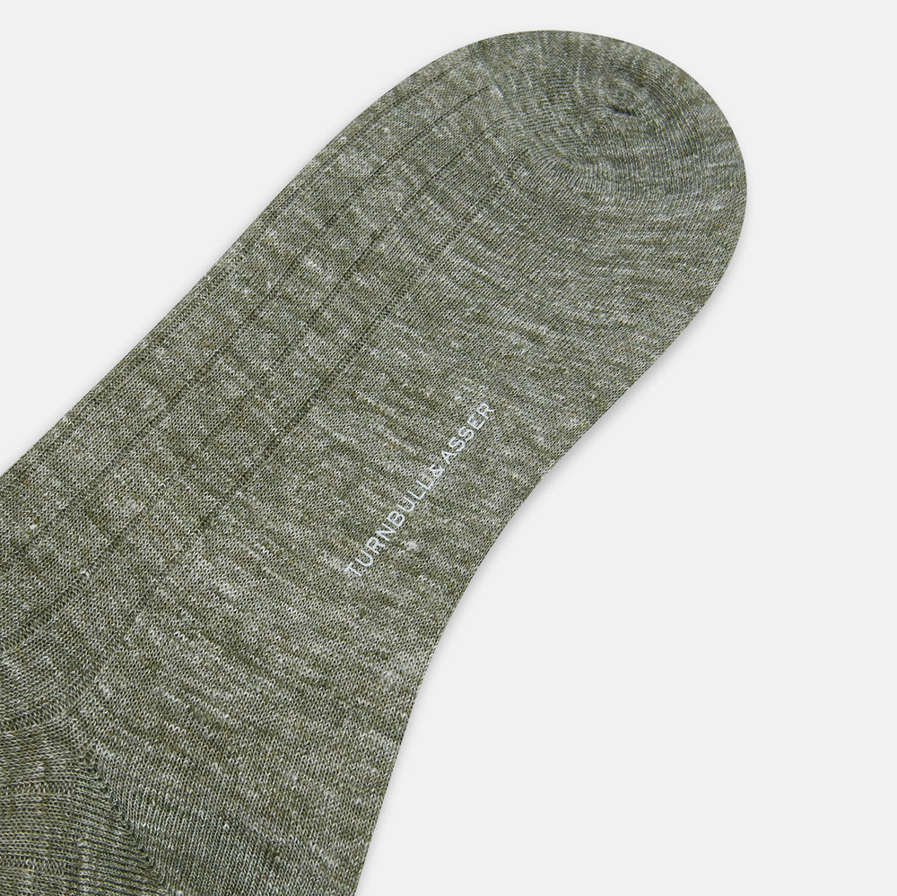 Forest Green Linen Mid-Length Socks