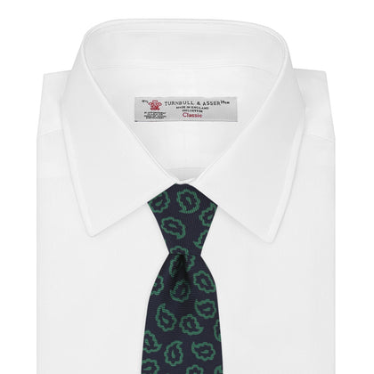 Navy and Green Petal Paisley Silk Tie Image 2