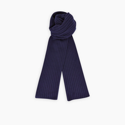 Navy Wide Rib Cashmere/Wool Scarf Image 2