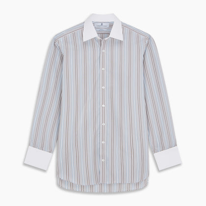 Beige Multi Stripe Cotton Regular Fit Penrose Shirt Image 5