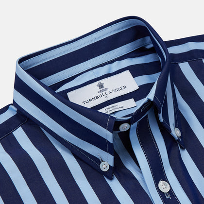Navy Multi Stripe Cotton Weekend Fit Suffolk Shirt Image 2