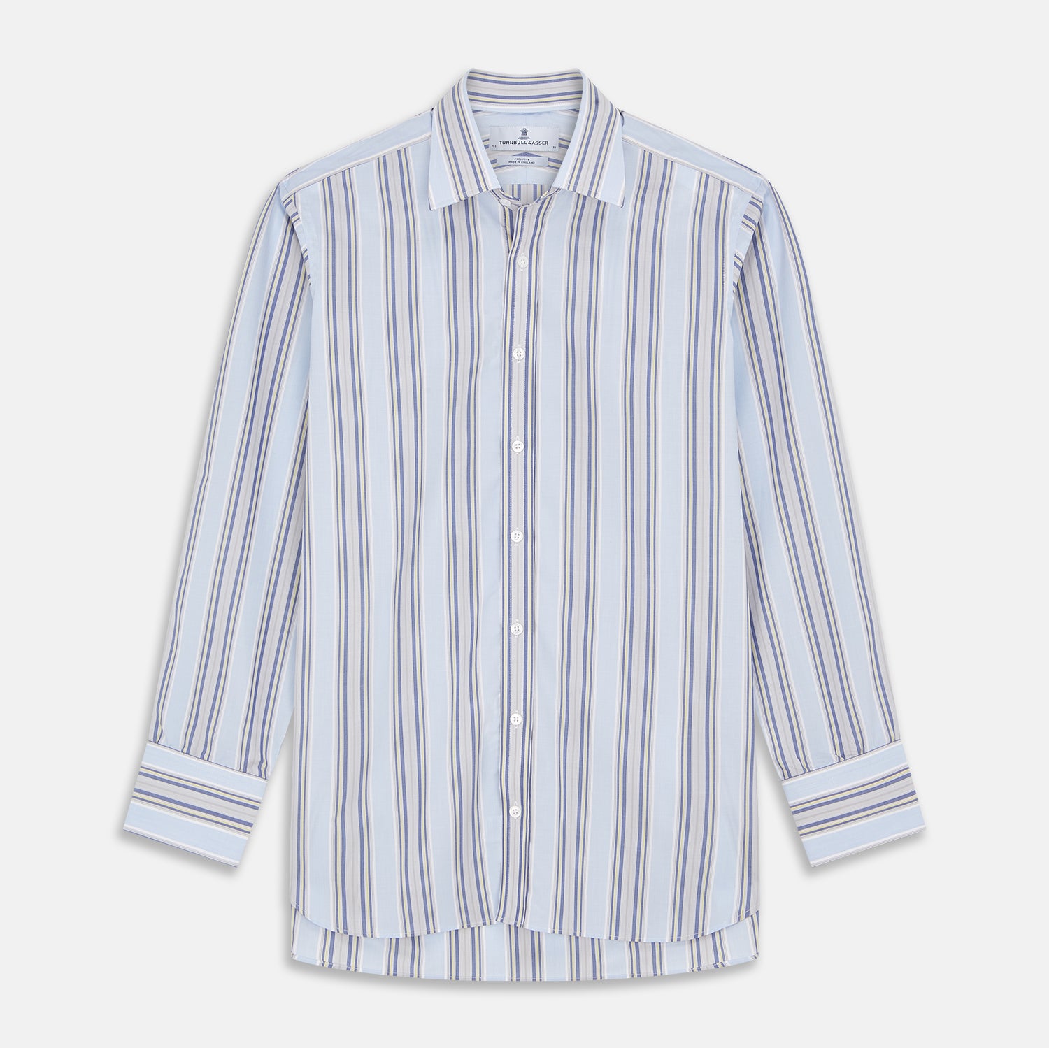 View 1 of product Pale Blue and Yellow Stripe Cotton Regular Fit Mayfair Shirt