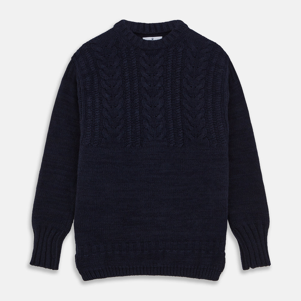 Navy Wool and Cotton Blend Albany Guernsey Jumper