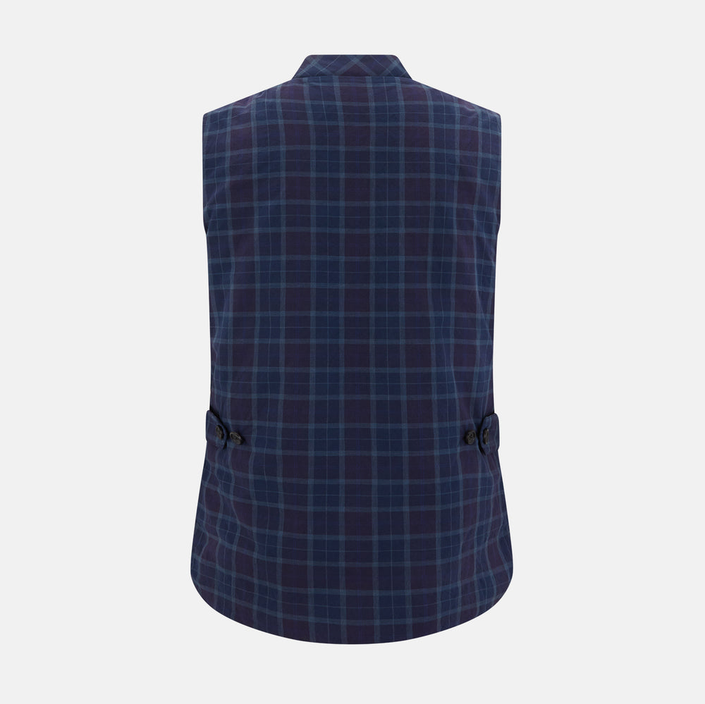 Navy and Purple Plaid Check Padded Gilet