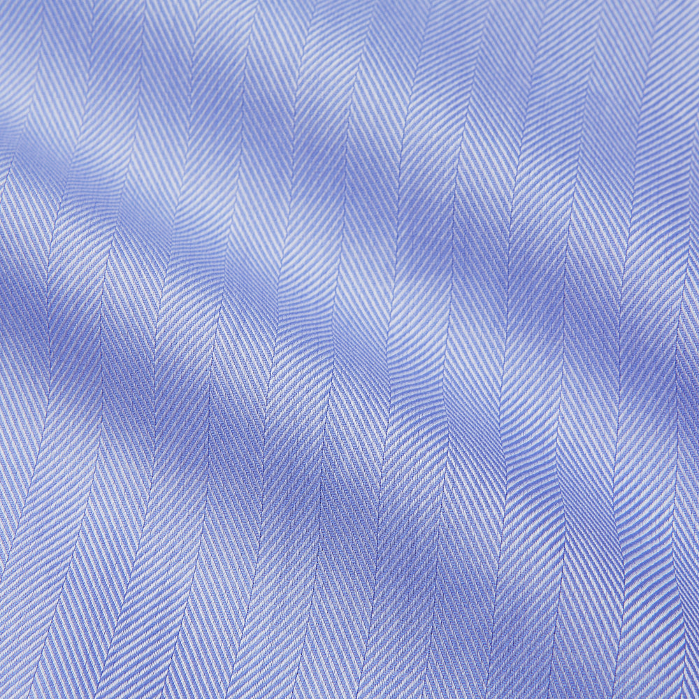 Blue Herringbone Regular Fit Shirt With Kent Collar
