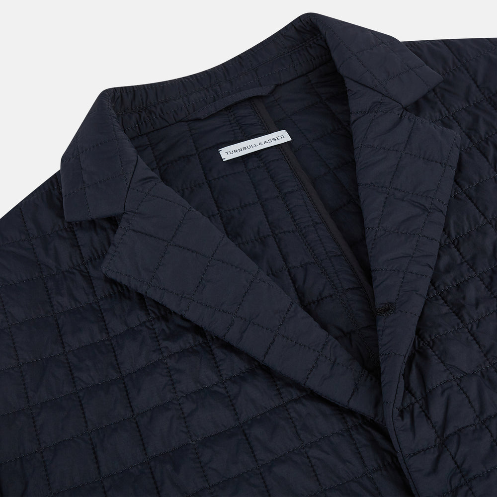 Fulham Navy Single-Breasted Quilted Blazer