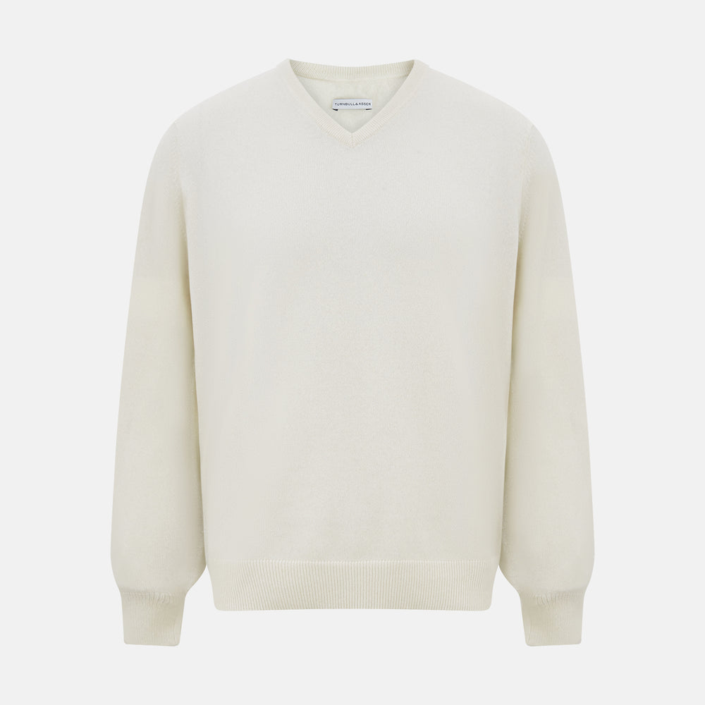 White Cashmere V-Neck Jumper