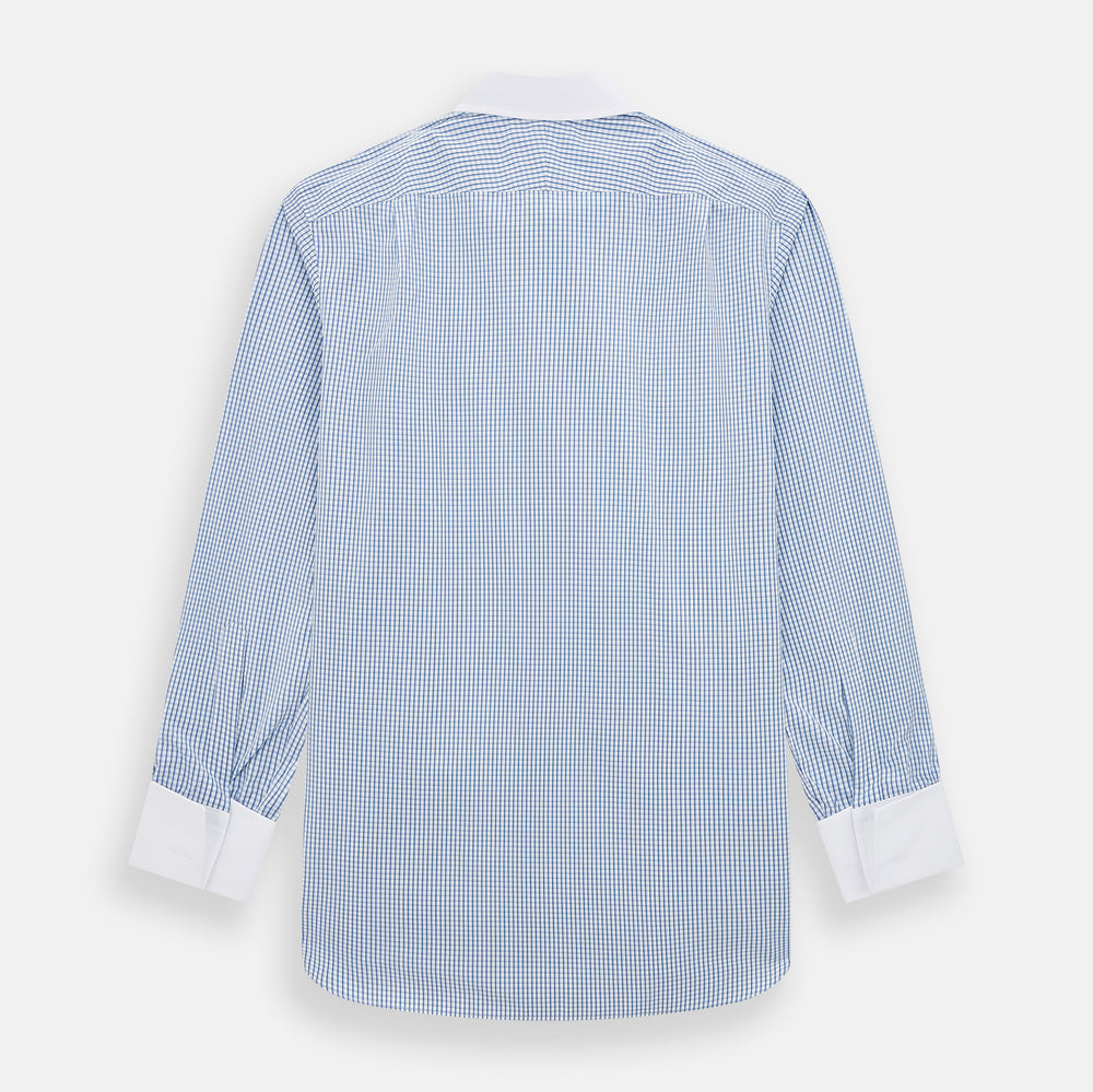 Sky Blue Micro Shadow Check Shirt with Contrast Collar and Double Cuffs