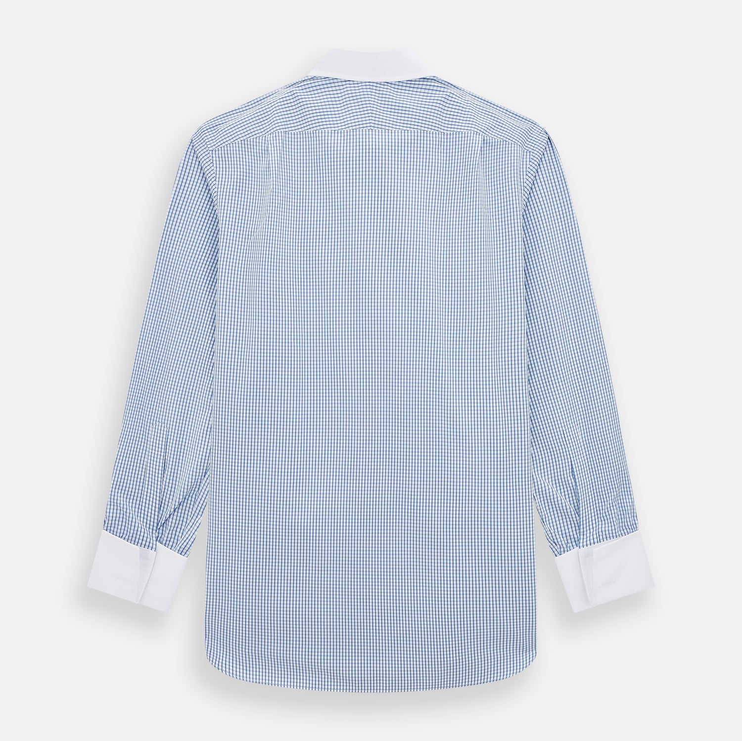 View 3 of product Sky Blue Micro Shadow Check Shirt with Contrast Collar and Double Cuffs