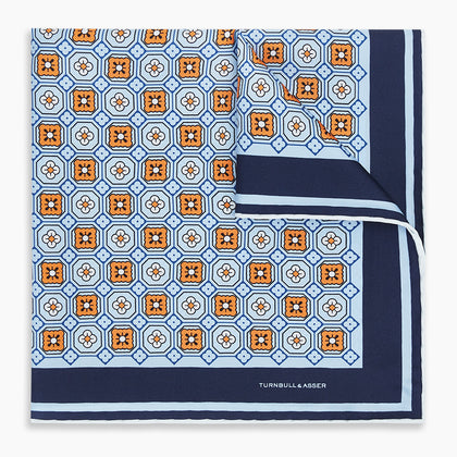Blue Floral Tile Silk Pocket Square Image 9