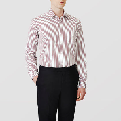 Burgundy Stripe Weekend Fit Shirt with Derby Collar and 1-Button Cuffs Image 1