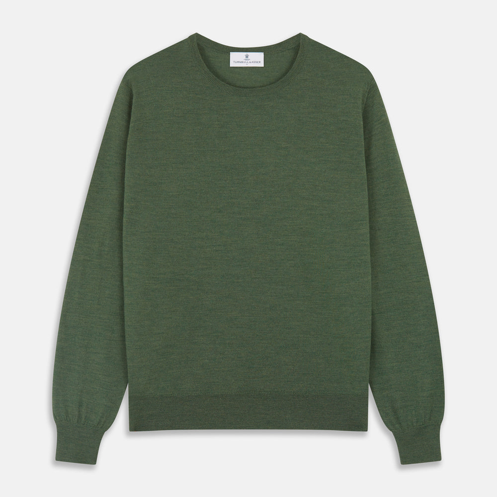 Bottle Green Merino Kingston Crew Neck Jumper