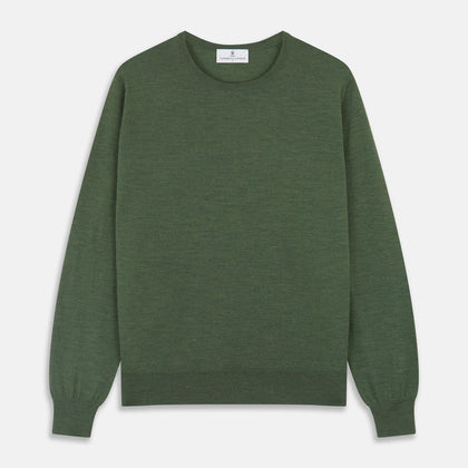 Bottle Green Merino Kingston Crew Neck Jumper