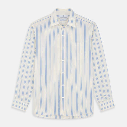 Blue and Off-White Stripe Cotton Weekend Fit Finch Shirt Image 1