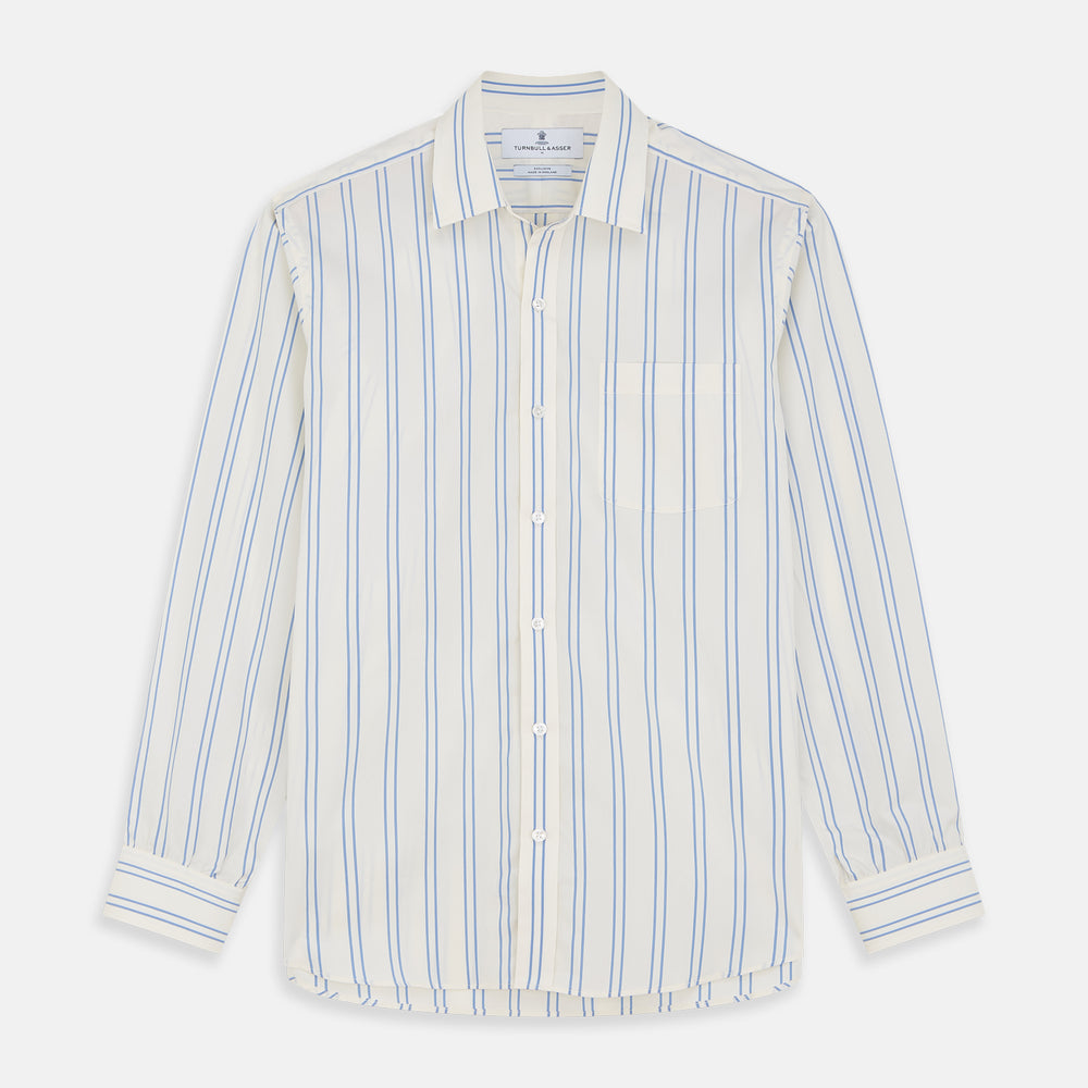 Blue and Off-White Stripe Cotton Weekend Fit Finch Shirt