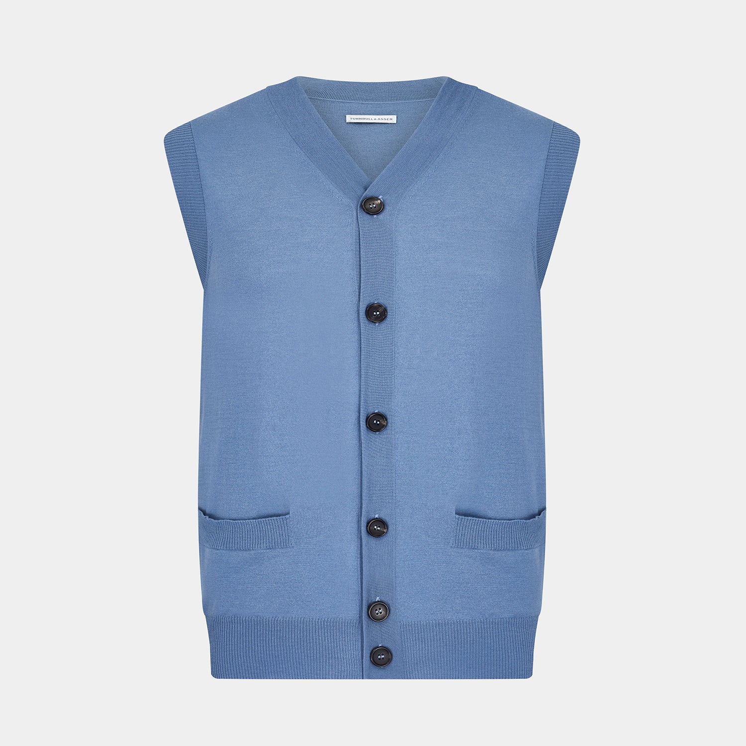 View 1 of product Pale Blue Merino V-neck Sleeveless Cardigan
