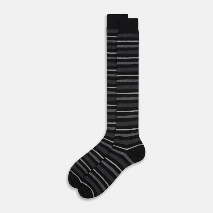 Chocolate Melange Striped Merino Wool Long Socks Image 1