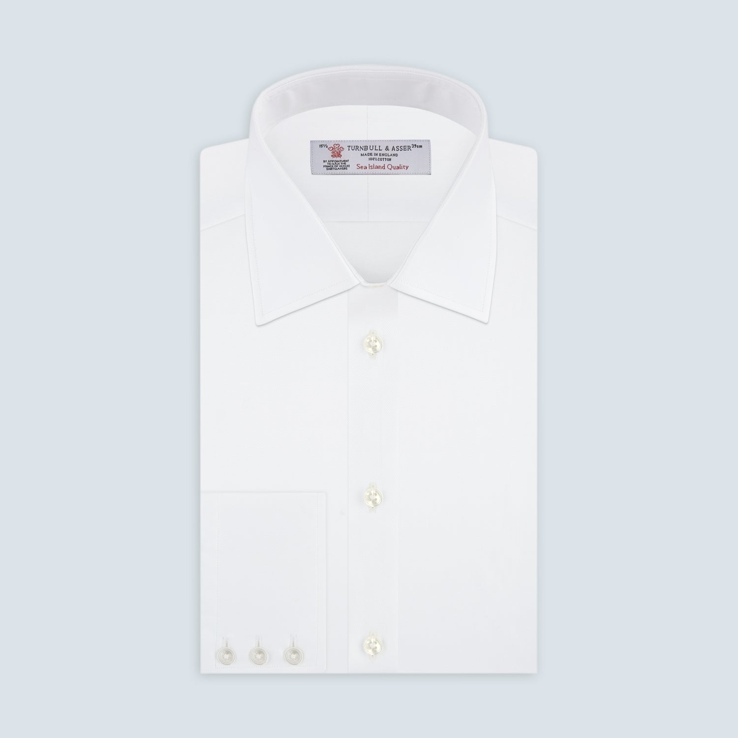 White Self-On-Self Herringbone Sea Island Quality Cotton Shirt with T&A Collar and 3-Button Cuffs