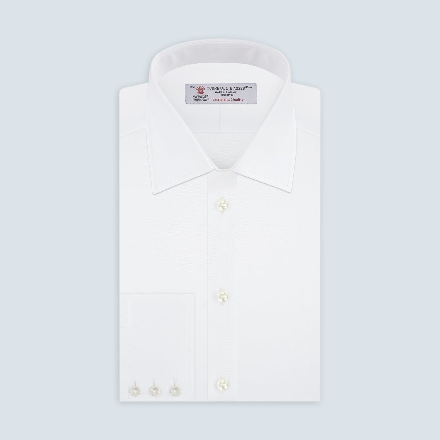 View 1 of product White Self-On-Self Herringbone Sea Island Quality Cotton Shirt with T&amp;A Collar and 3-Button Cuffs