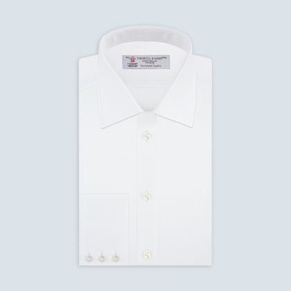White Self-On-Self Herringbone Sea Island Quality Cotton Shirt with T&amp;A Collar and 3-Button Cuffs