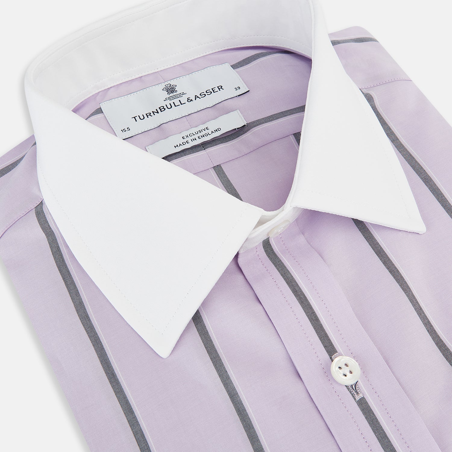 View 2 of product Lilac Track Stripe Shirt with Contrast T&A Collar and Cuffs