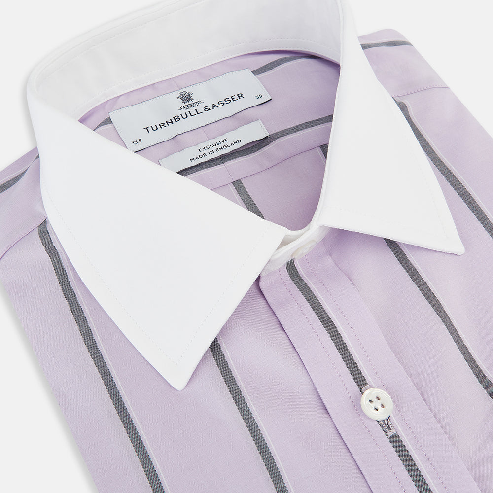 Lilac Track Stripe Shirt with Contrast T&A Collar and Cuffs