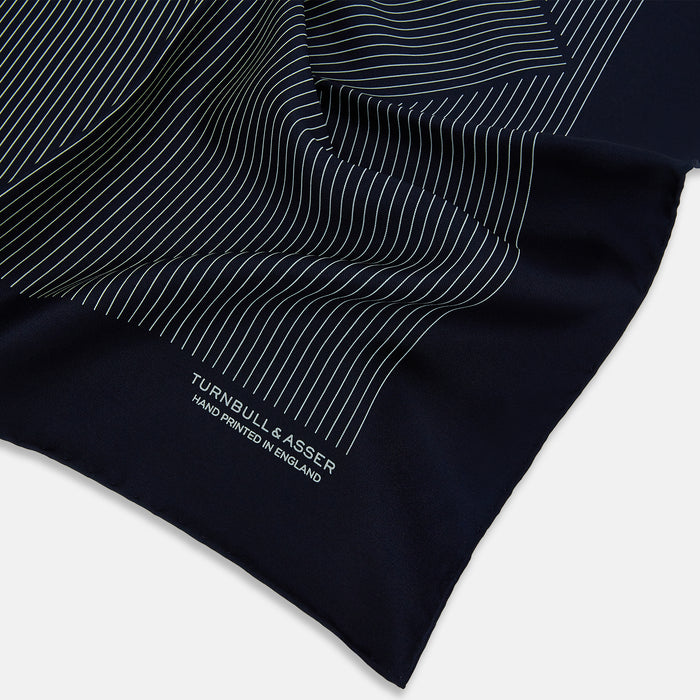 Navy and White Stripe Silk Pocket Square Image 1