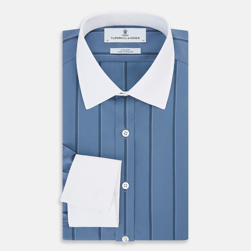 Steel Grey Track Stripe Shirt with Contrast T&A Collar and Cuffs