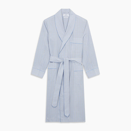 Blue and Yellow Check Poplin Cotton Dressing Gown Image 5