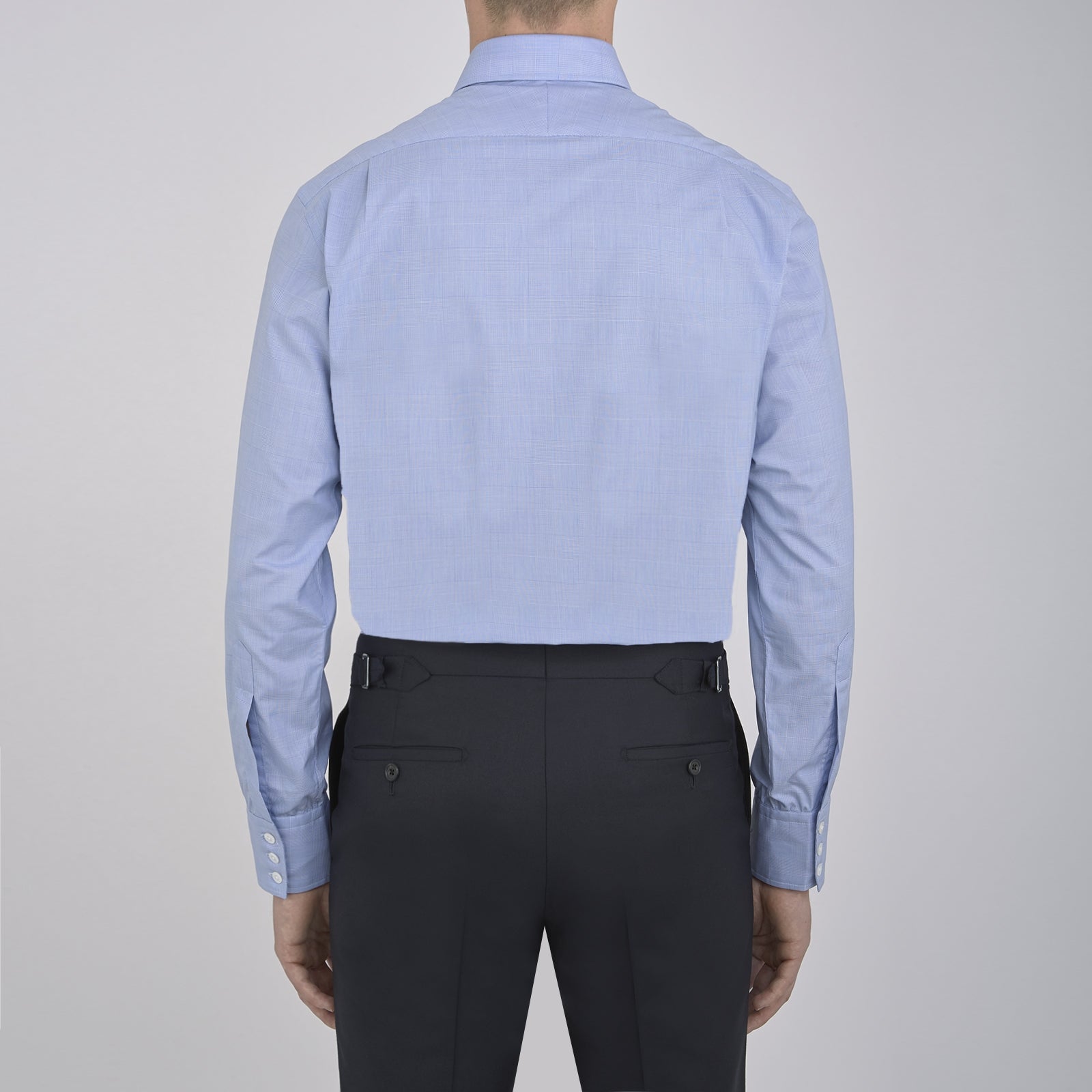 View 6 of product Blue Prince of Wales Check Shirt with T&A Collar and 3-Button Cuffs
