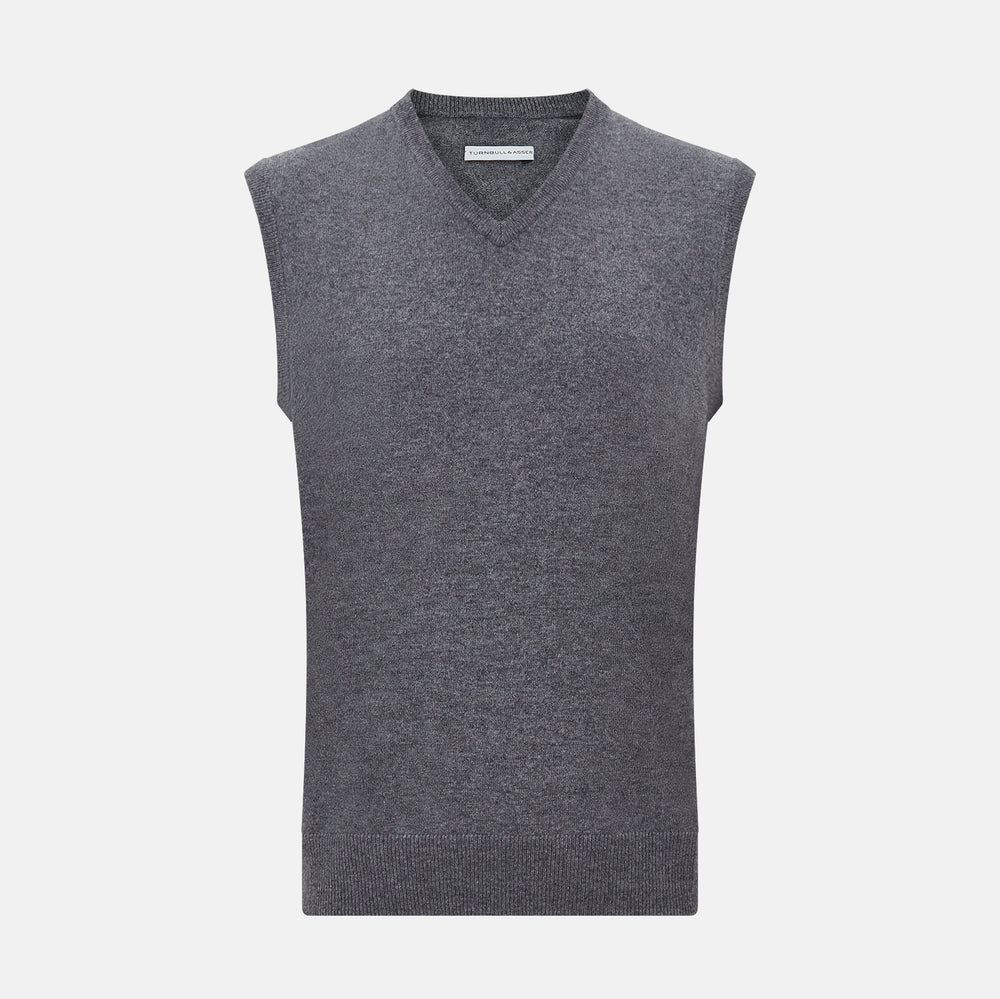 Slate Grey Melange V-neck Cashmere Vest