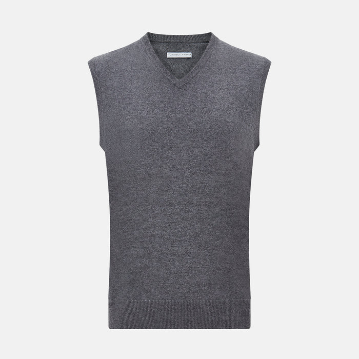 Slate Grey Melange V-neck Cashmere Vest