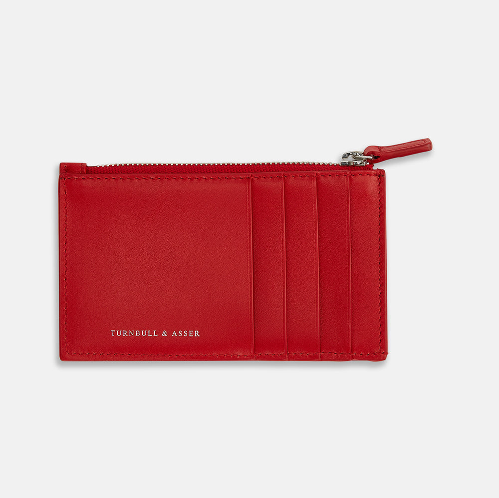 Red Leather Zip Coin and Card Holder