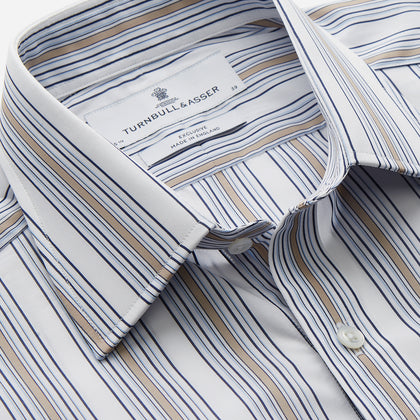 Sand Multi Stripe Regular Fit Shirt with T&A Collar & 3 Button Cuffs Image 1