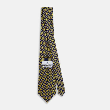 Yellow and Navy Diamond Silk Tie Image 3