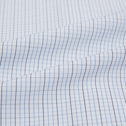 Pale Blue and Navy Grid Check Mayfair Shirt Image 5