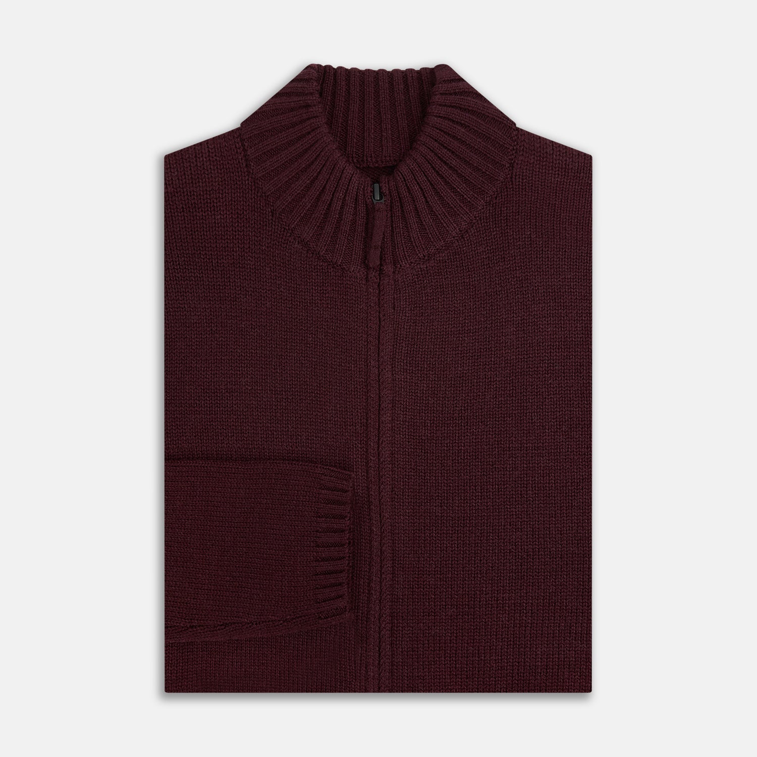 View 4 of product Burgundy Merino High Neck Zipped Cardigan