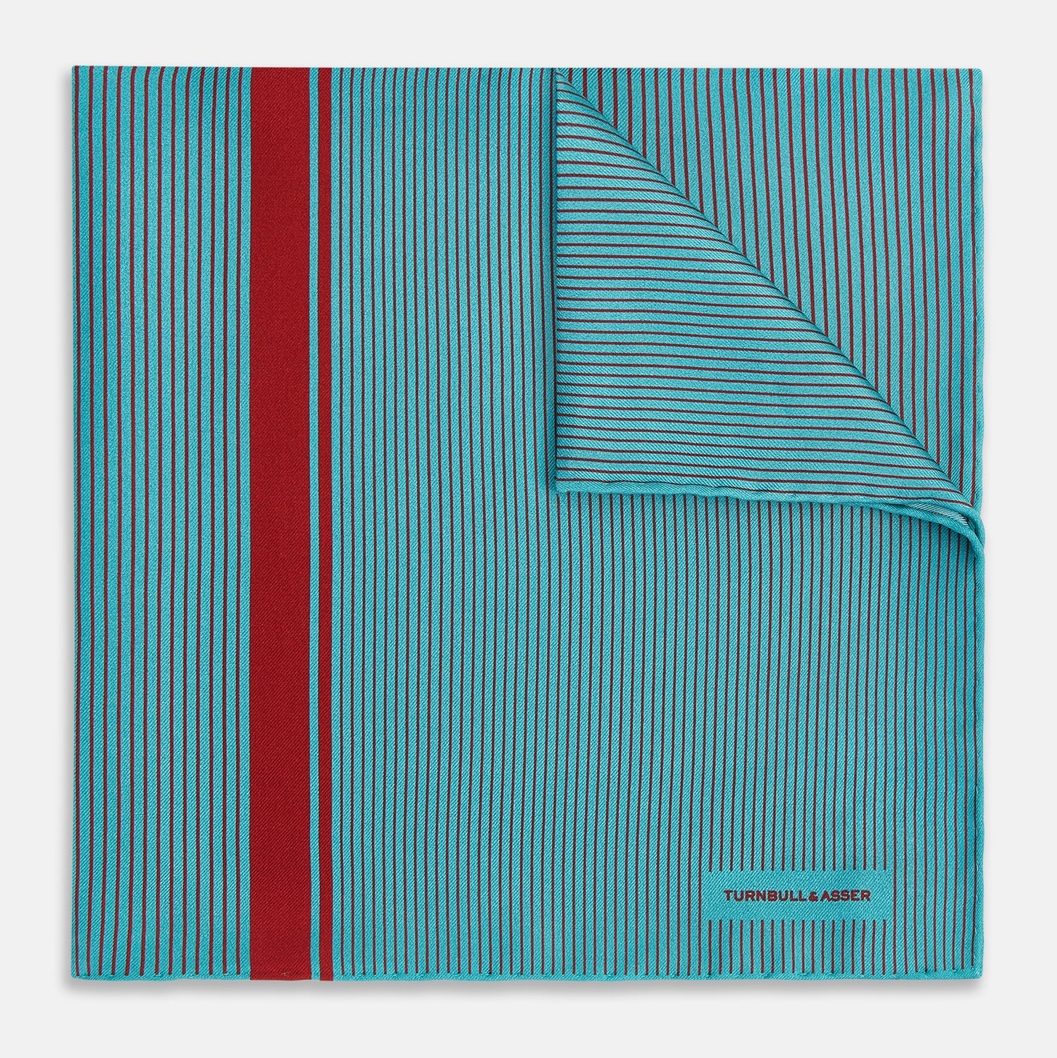 View 1 of product Turquoise and Red Stripe Silk Pocket Square