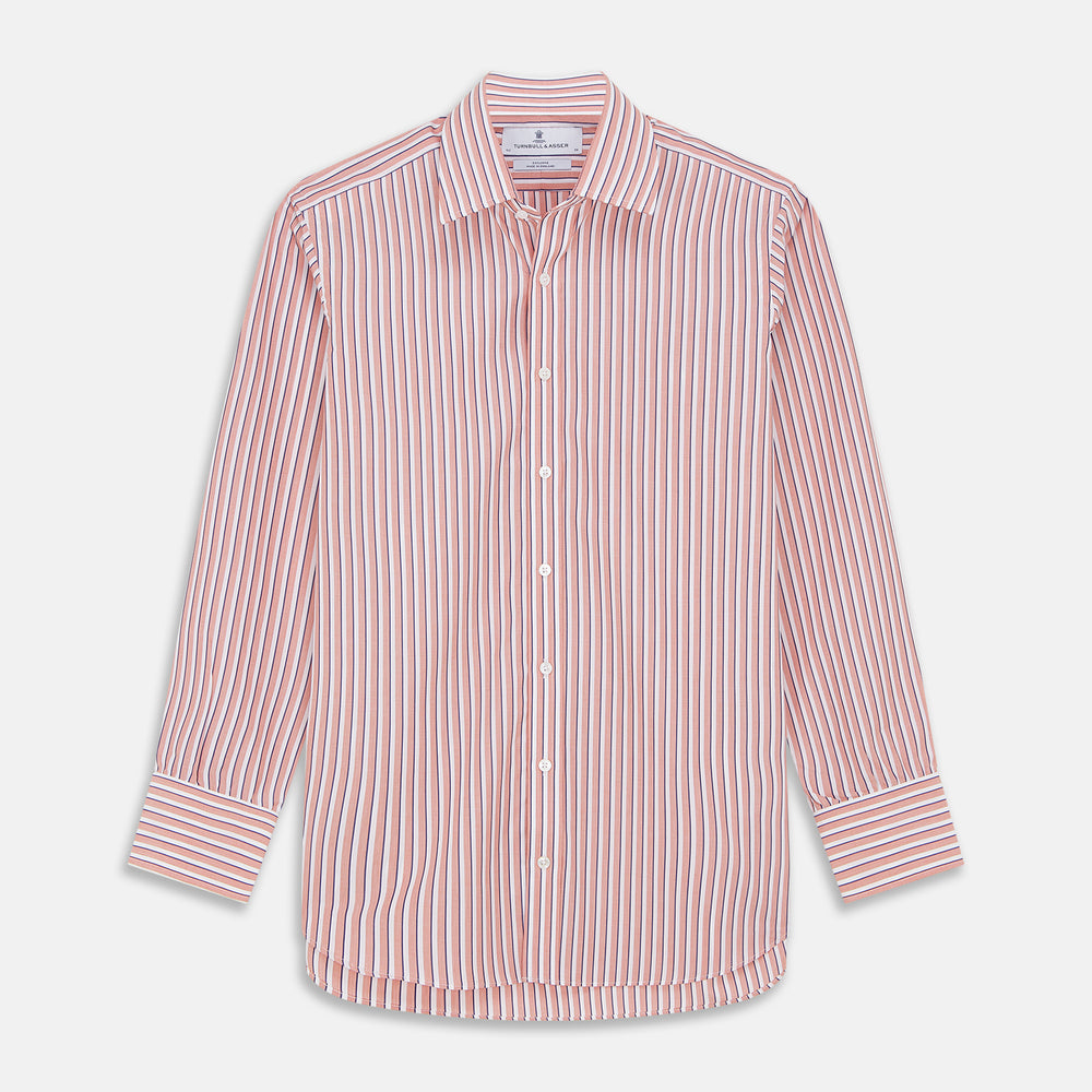 Orange and White Stripe Cotton Regular Fit Mayfair Shirt