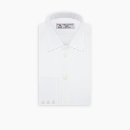 White Self-On-Self Herringbone Sea Island Quality Cotton Shirt with T&amp;A Collar and 3-Button Cuffs Image 2