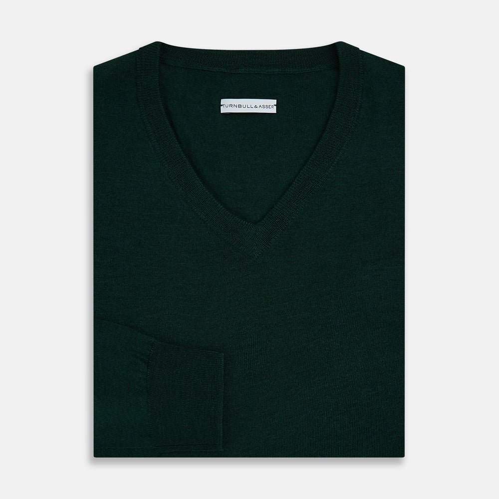 Forest Green Fine Merino V-Neck Jumper