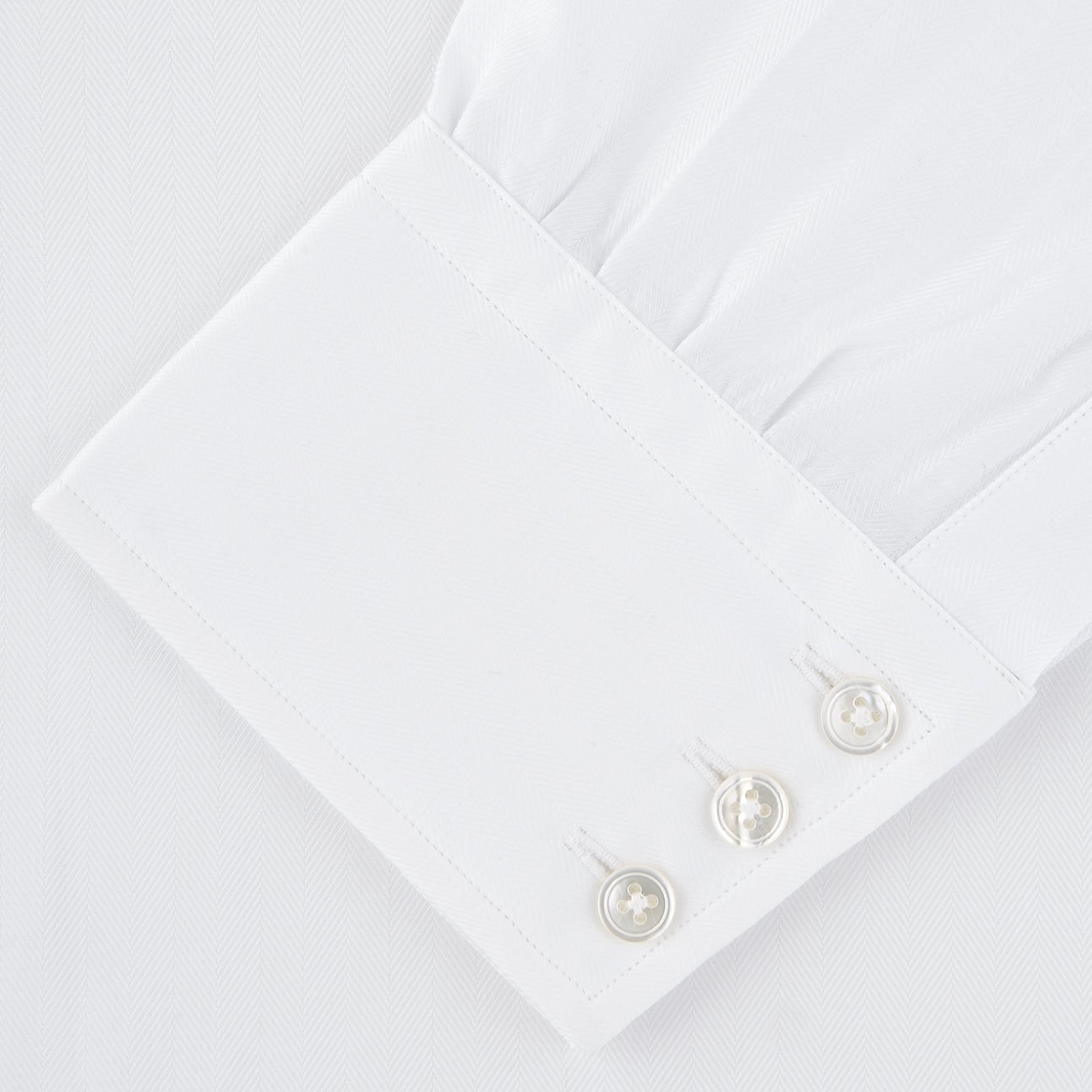View 2 of product White Self-On-Self Herringbone Sea Island Quality Cotton Shirt with T&amp;A Collar and 3-Button Cuffs