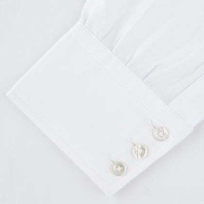 White Self-On-Self Herringbone Sea Island Quality Cotton Shirt with T&amp;A Collar and 3-Button Cuffs Image 1