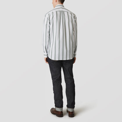 Green, Blue & White Stripe Weekend Fit Shirt with Derby Collar & 1-Button Cuffs Image 2