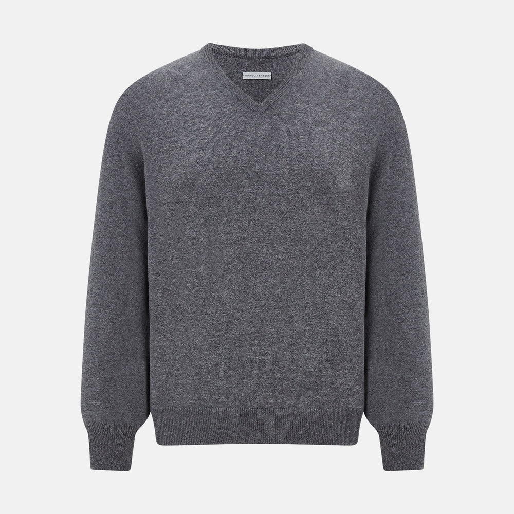 Storm Grey Cashmere V-neck Jumper