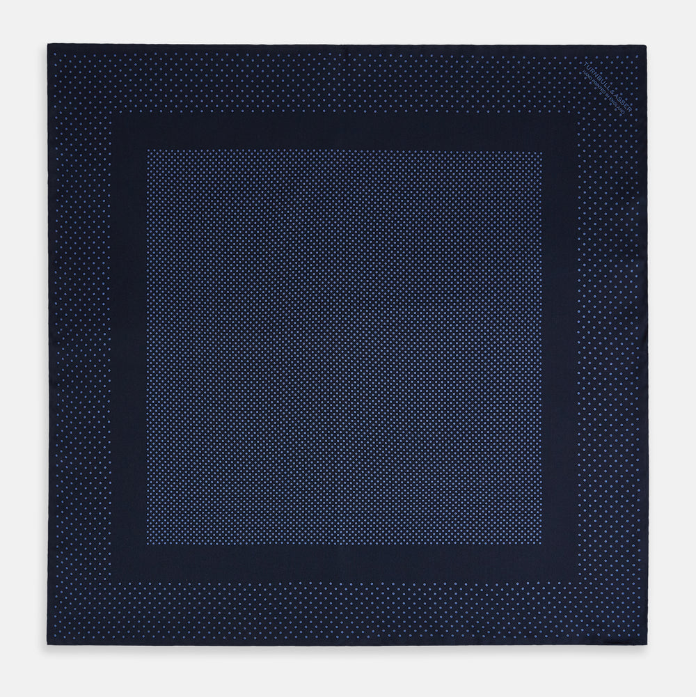 Midnight Blue Dot Silk Pocket Square