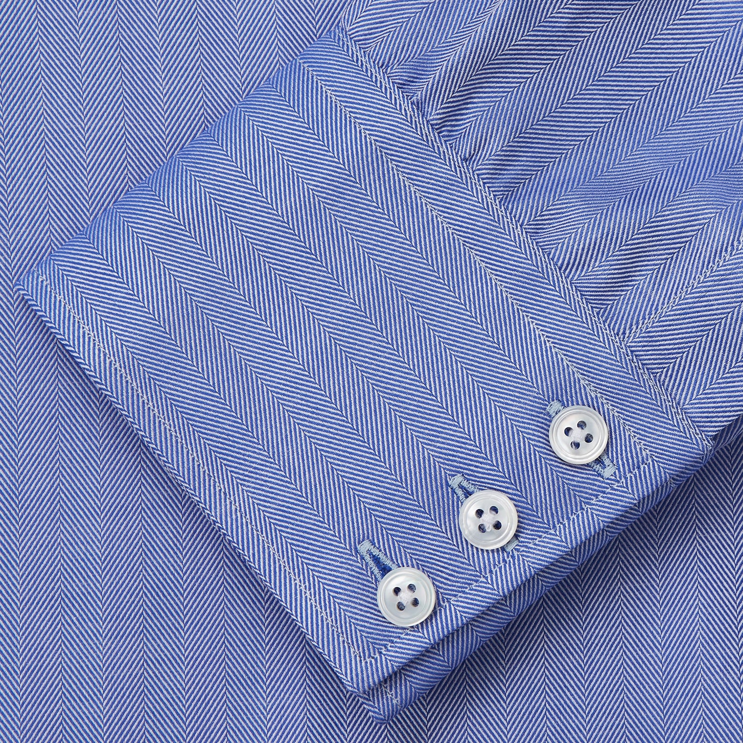 View 3 of product Blue Herringbone Tailored Fit Shirt With Kent Collar
