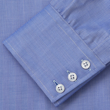 Blue Herringbone Tailored Fit Shirt With Kent Collar Image 2