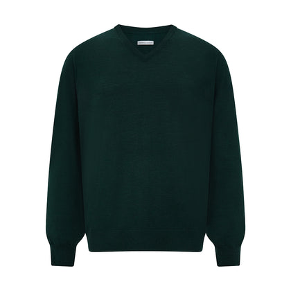 Petrol Green Merino V-Neck Jumper Image 4