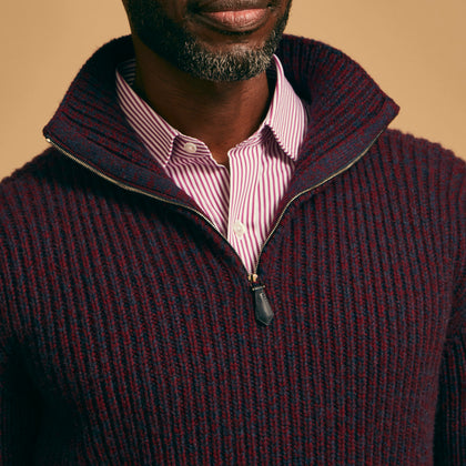 Burgundy Mullion Half Zip Rib Cashmere Jumper Image 3